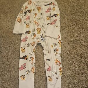 Kids Cartoon Print One Piece Pajama - White Bamboo Nwot